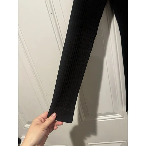 Alembika‎ Women's Black Button Down Leopard Shirt Long Sleeves Ribbed Sz 0